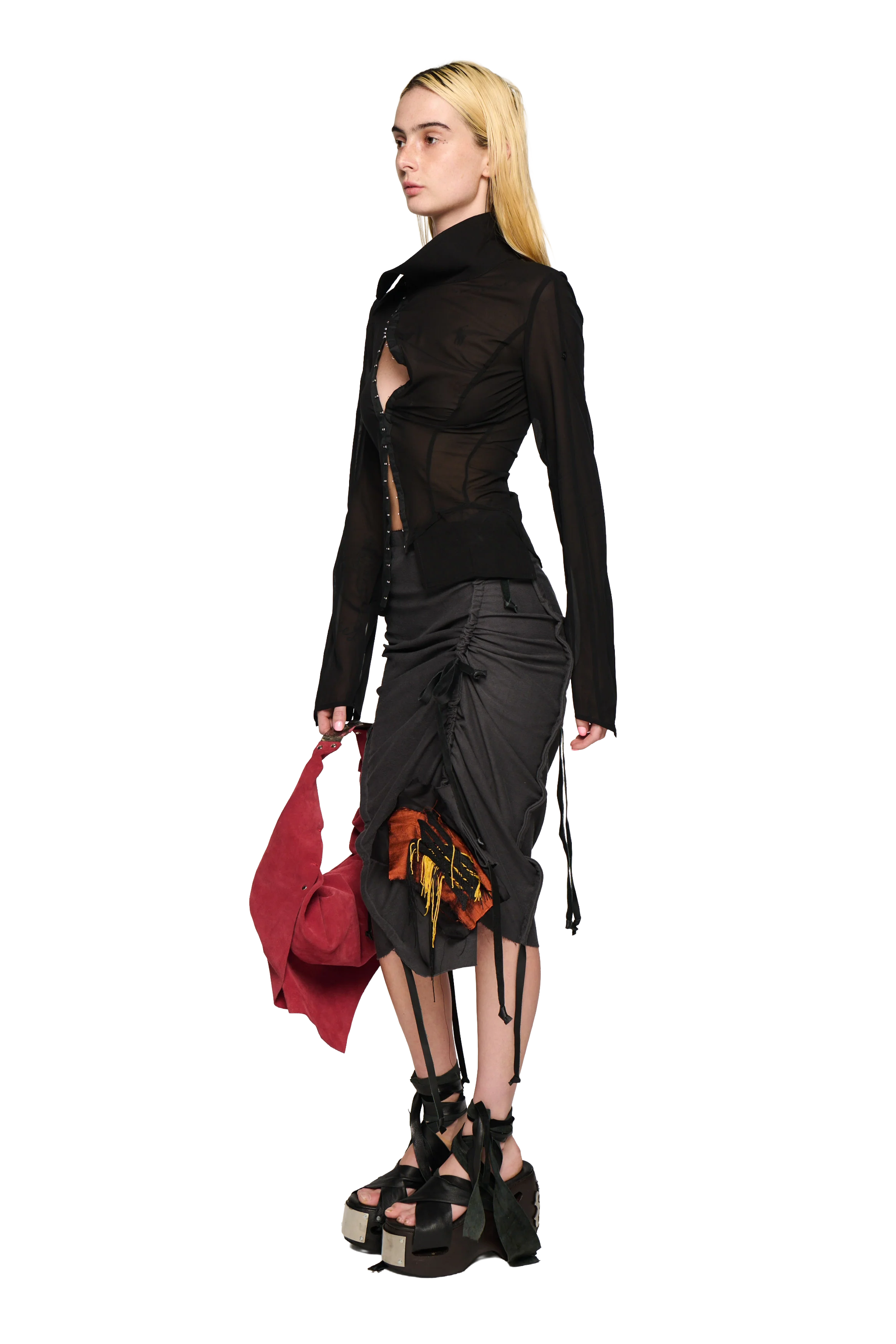 Terry Ruched Skirt - Grey - Image 3