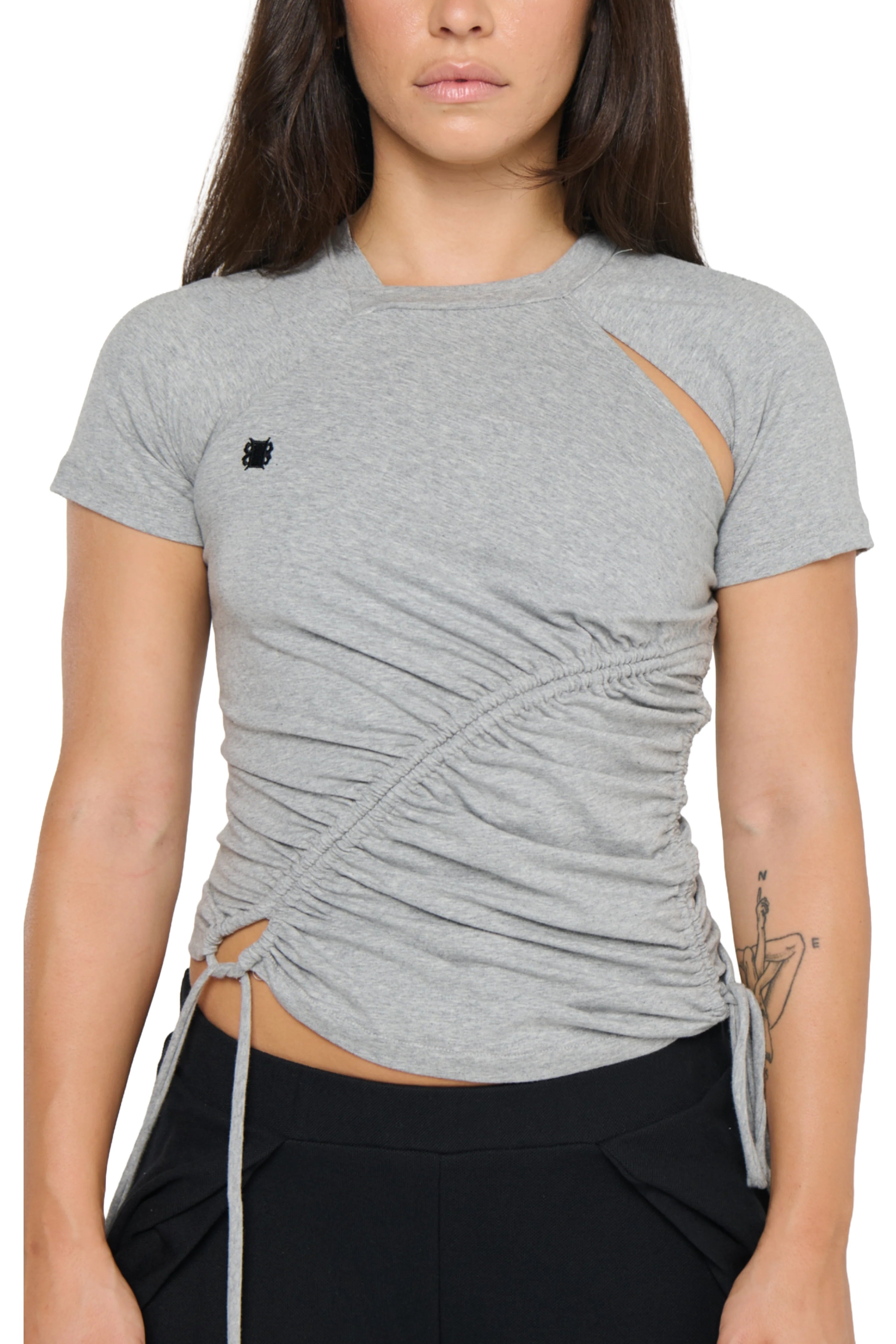 Ruched Short Sleeve - Grey - Image 4