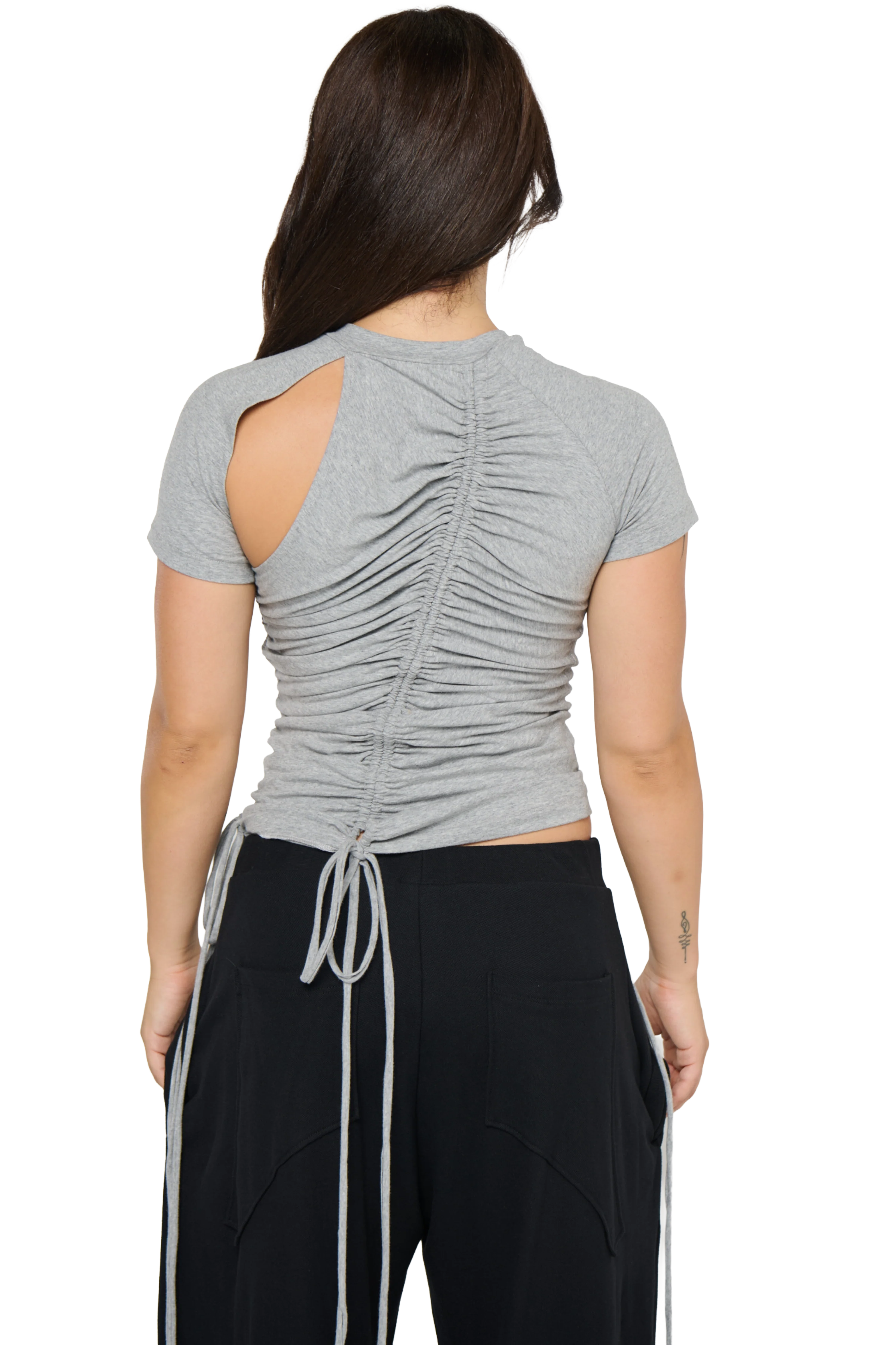 Ruched Short Sleeve - Grey - Image 5