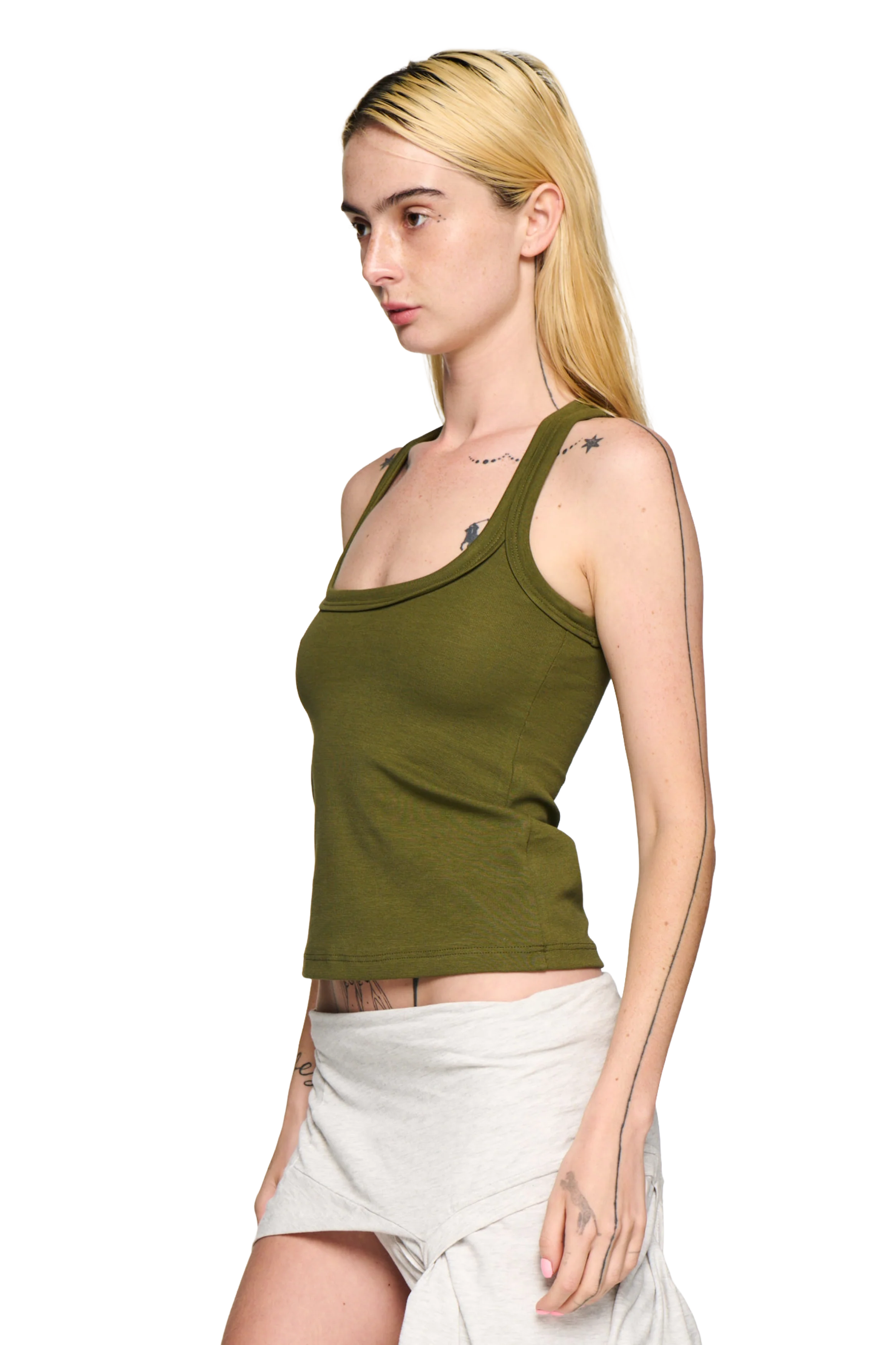 Scoop Neck Tank - Khaki - Image 2