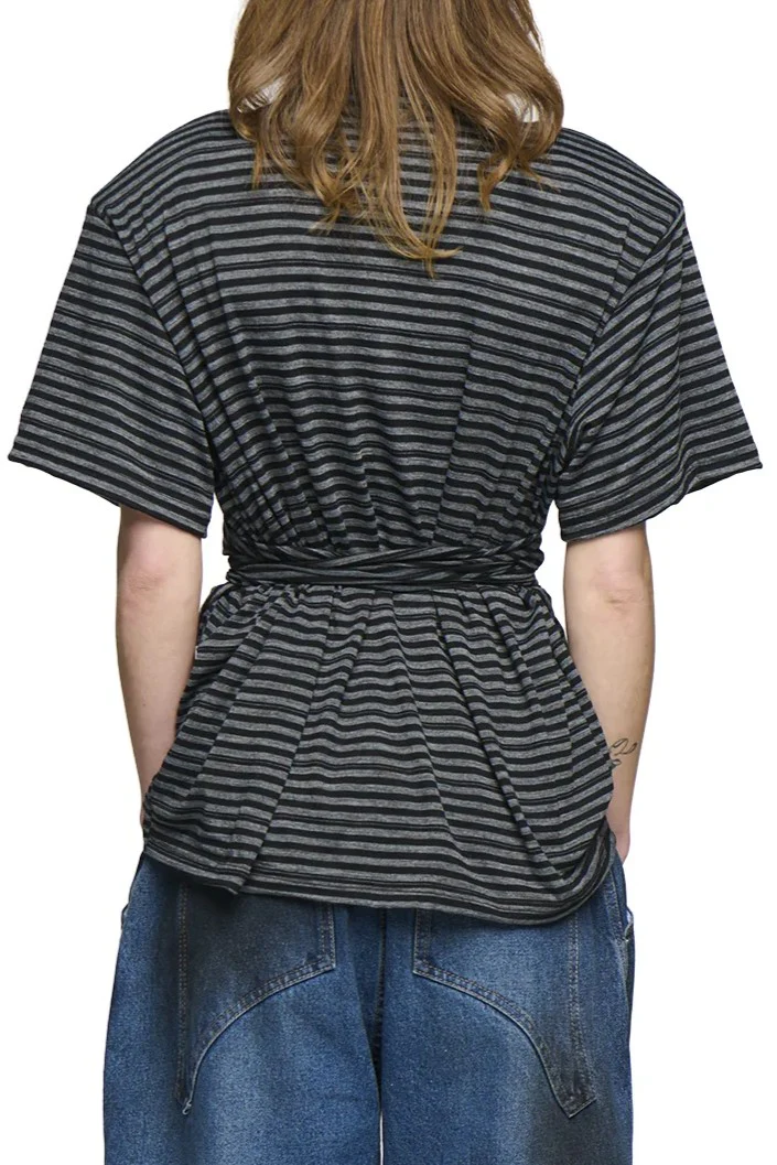 Scrunch T-Shirt - Charcoal Stripe - Image 4