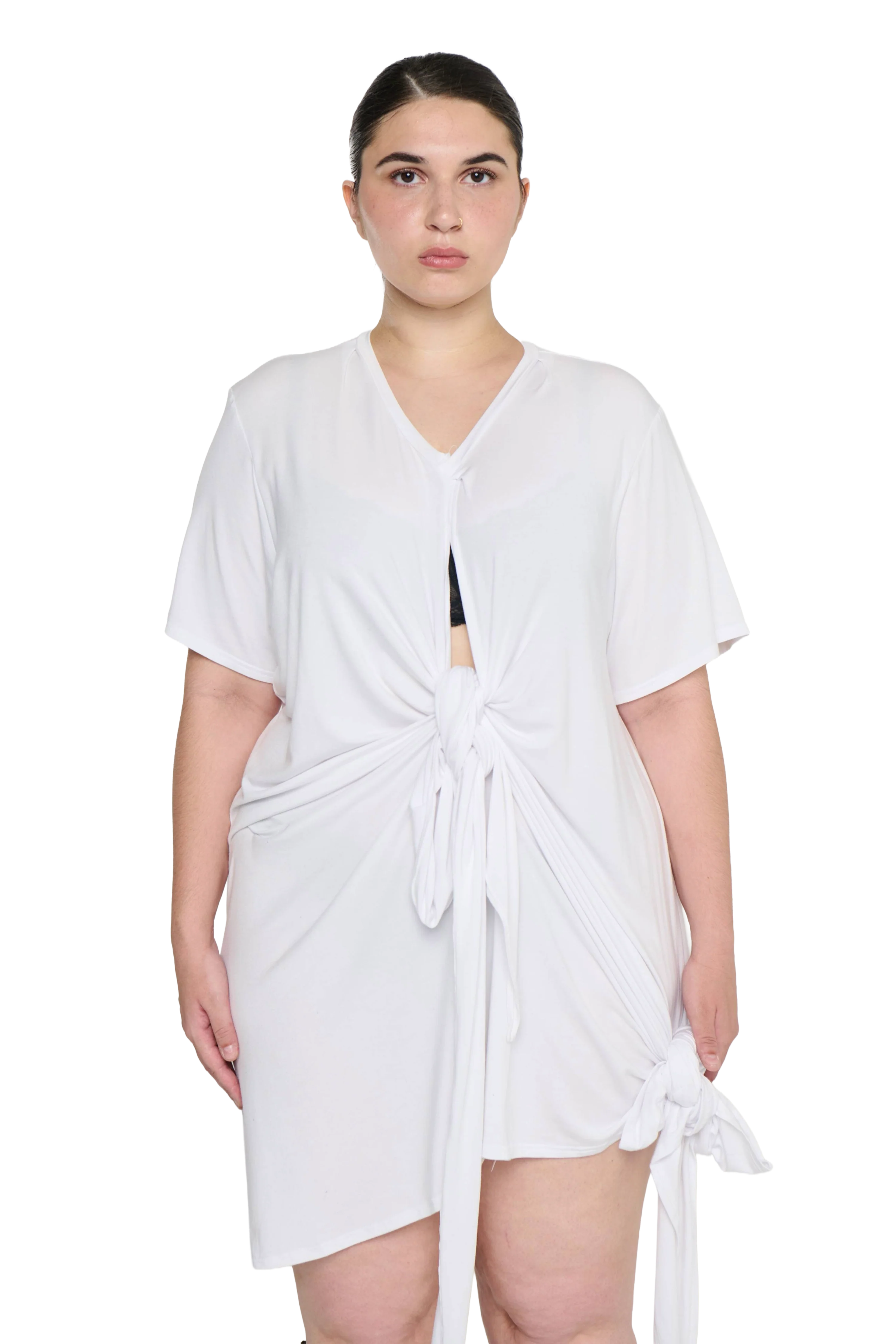 Scrunch T-Shirt Dress - White - Image 6